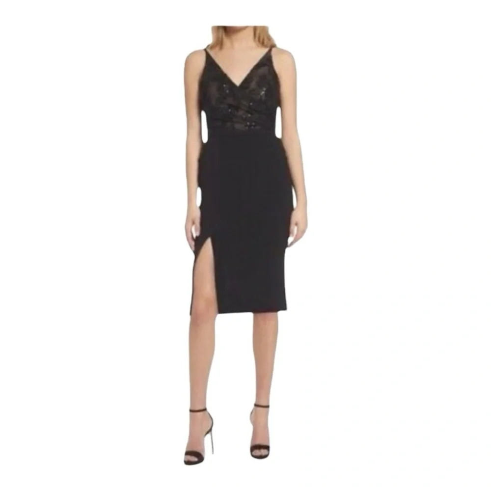 Dress the Population Giulia Sequin Bodice Sheath Midi Dress Black XS‎ NWT